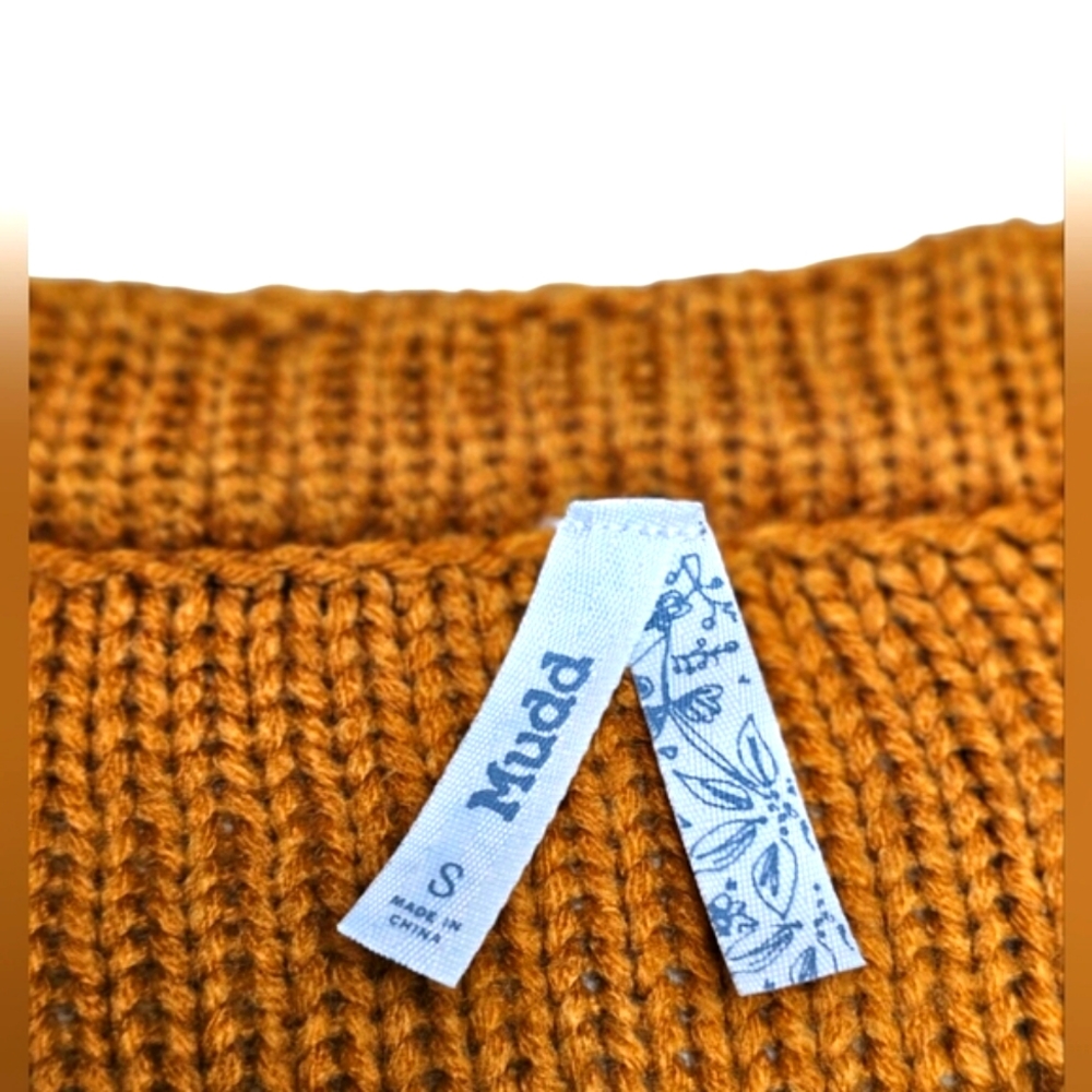 Mudd Rust Brown Orange Cropped Textured Longsleeve Sweater Top Crewneck Gold - Picture 11 of 12